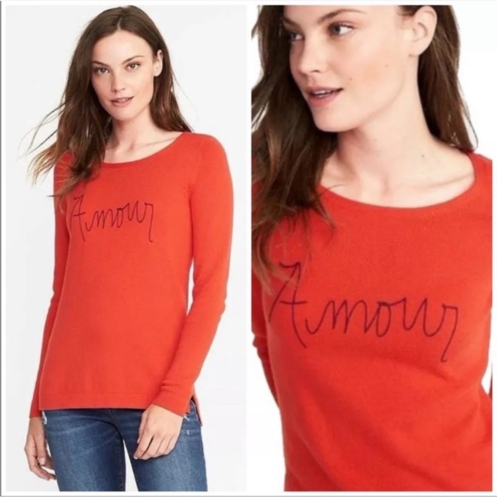Old Navy Amour Embroidered Graphic Crew Neck Sweater NWOT